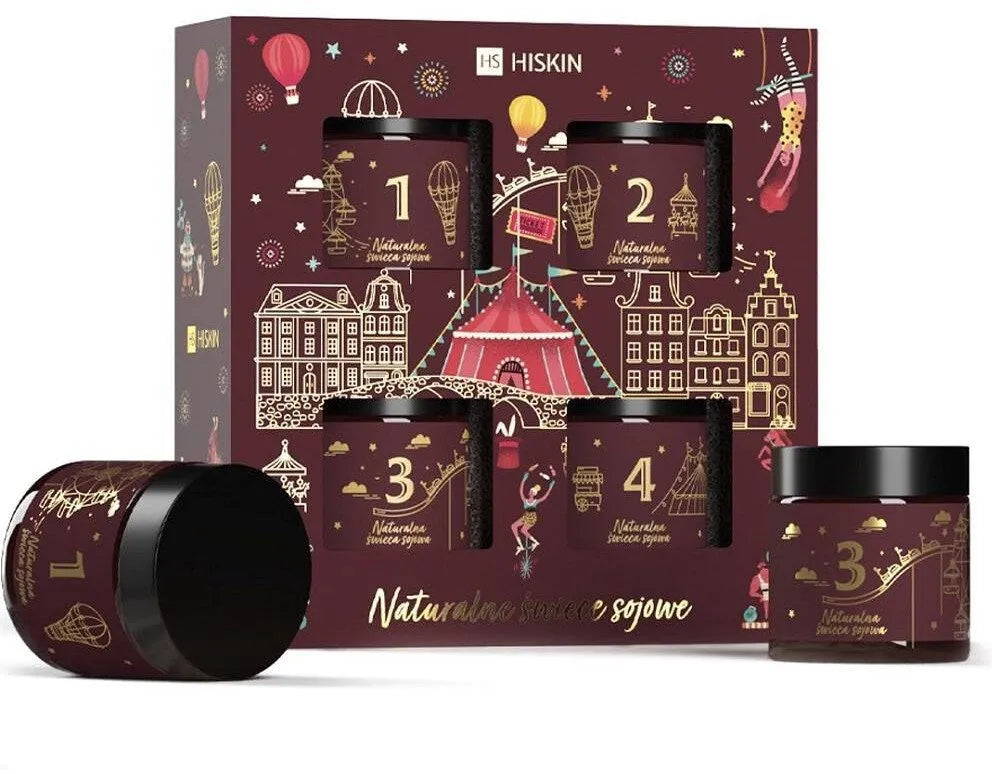 HISKIN Gift Set Burgundy Soy Candles 4 pcs. - Kosmetika