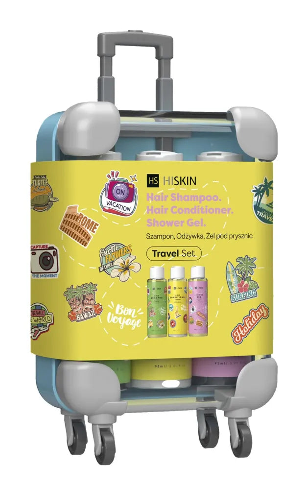 HISKIN Travel Set kelioninis rinkinys - lagaminas (kondicionierius + dušo gelis 95mlx3) - Kosmetika