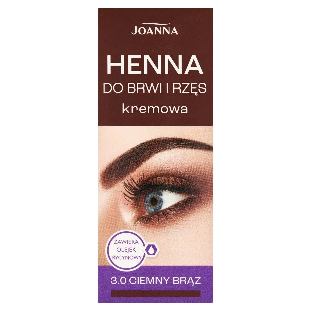 JOANNA Kreminė Henna ant Antakių ir Blakstienų su Ricinos Aliejumi - 3.0 Tamsiai Ruda 15ml - Kosmetika