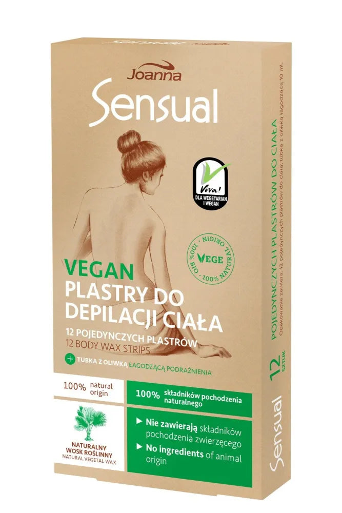 Joanna Sensual Body Wax Strips Vegan - Natūralus augalinis vaškas 1 pakuotė - 12 vnt. - Kosmetika