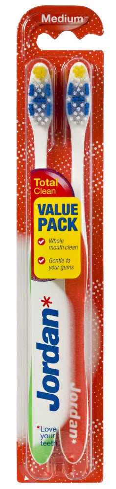 Jordan Total Clean dantų šepetėlis vidutinio kietumo 1 pakuotė - 2 vnt. - Kosmetika