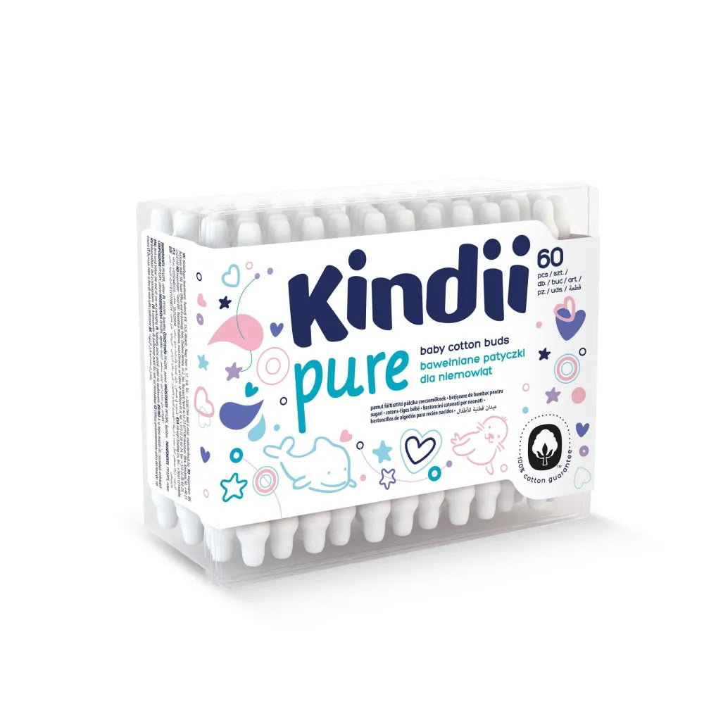 Kindii Pure Ausų krapštukai kūdikiams 1 pakelis - 60 vnt. - Higiena