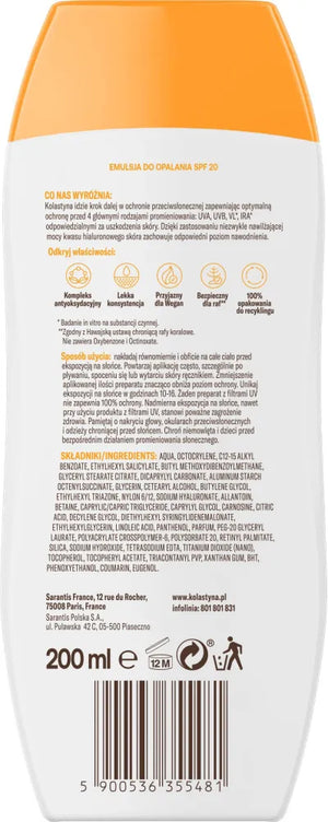 KOLASTYNA Protection and Hydration Sunscreen Emulsion SPF 20 200 ml - Kosmetika