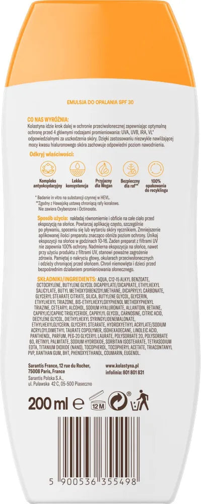 KOLASTYNA Protection and Hydration Sunscreen Emulsion SPF 30 200 ml - Kosmetika