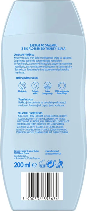 KOLASTYNA Soothing and Moisturizing Complex After-Sun Lotion - Bio Aloe Vera 200 ml - Kosmetika