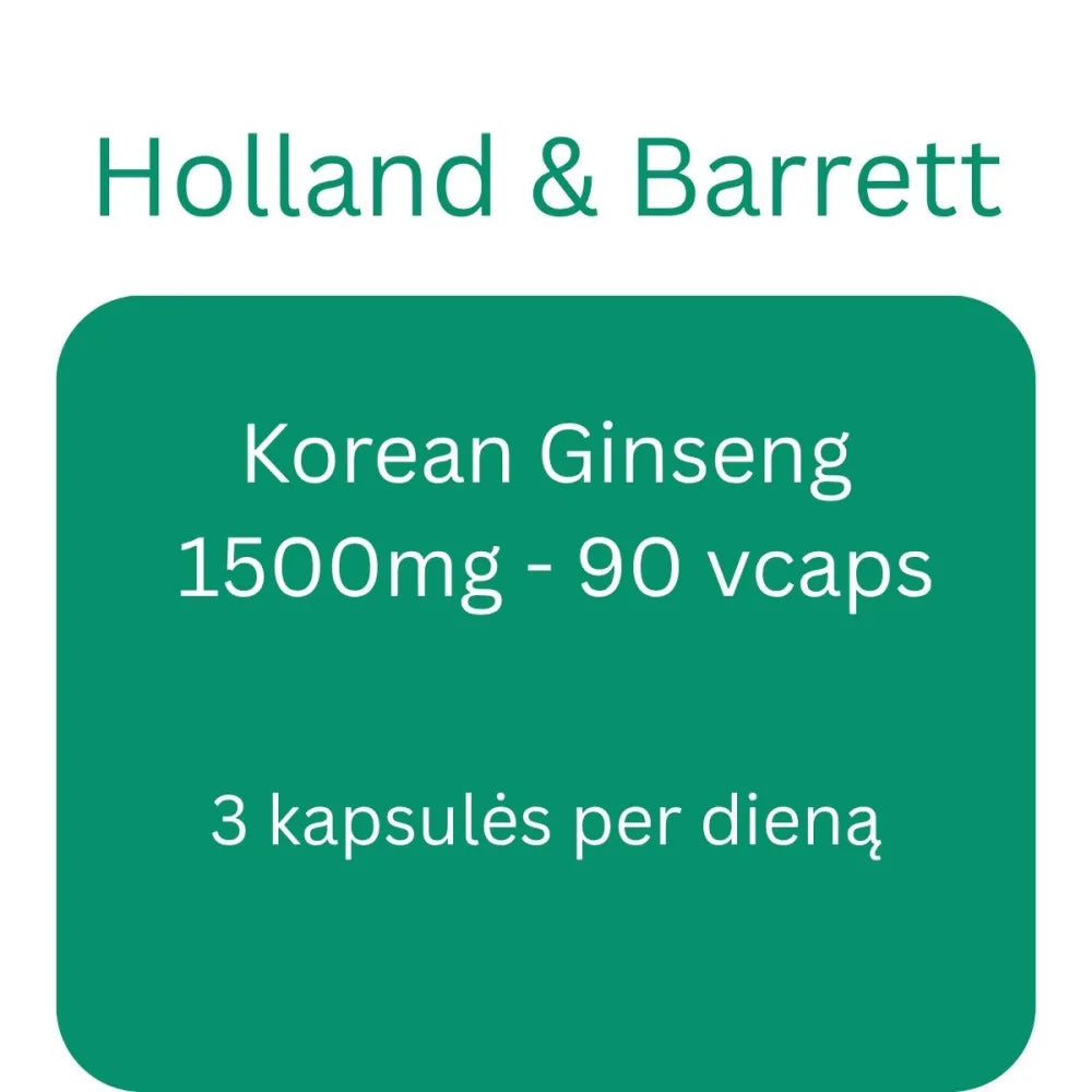 Korean Ginseng 1500mg - 90 vcaps - Holland & Barrett - Papildai