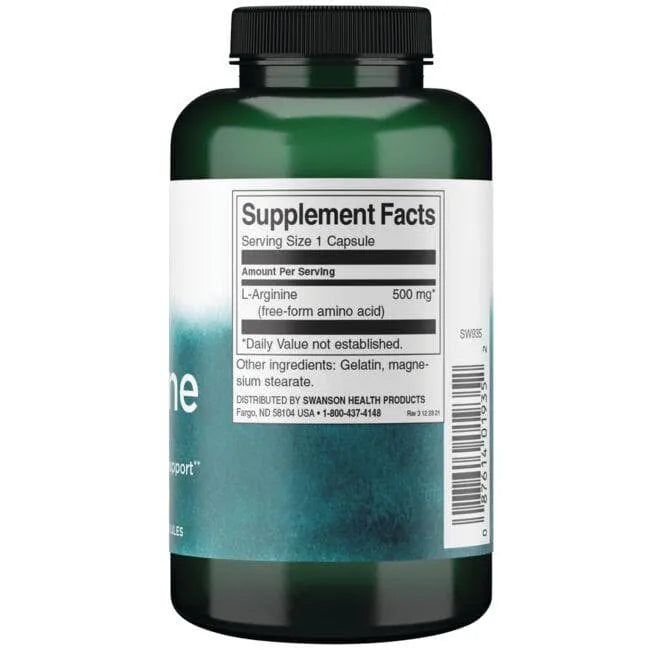 L-Arginine - Amino rūgštys - 500 mg - N200 - Swanson - Papildai