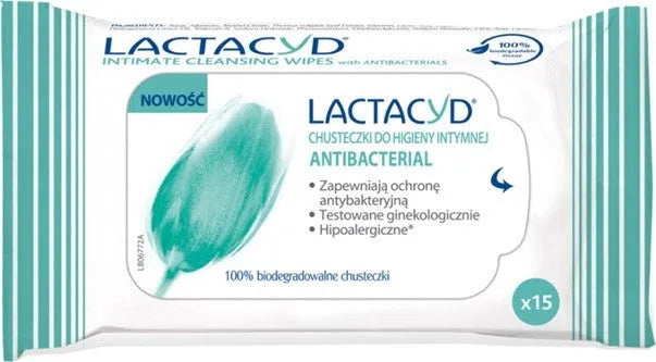 LACTACYD Antibacterial Intimate Hygiene Wipes 1 pakelis - 15 vnt. (10.2025) - Kosmetika