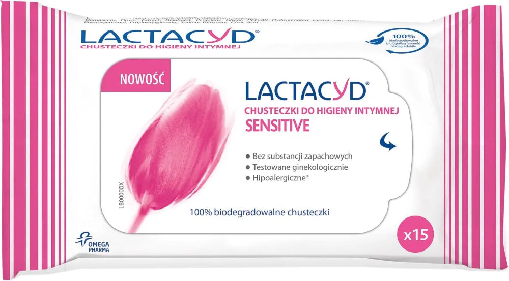 Lactacyd Sensitive intymios higienos servetėlės 1 pakuotė - 15 vnt. - Kosmetika