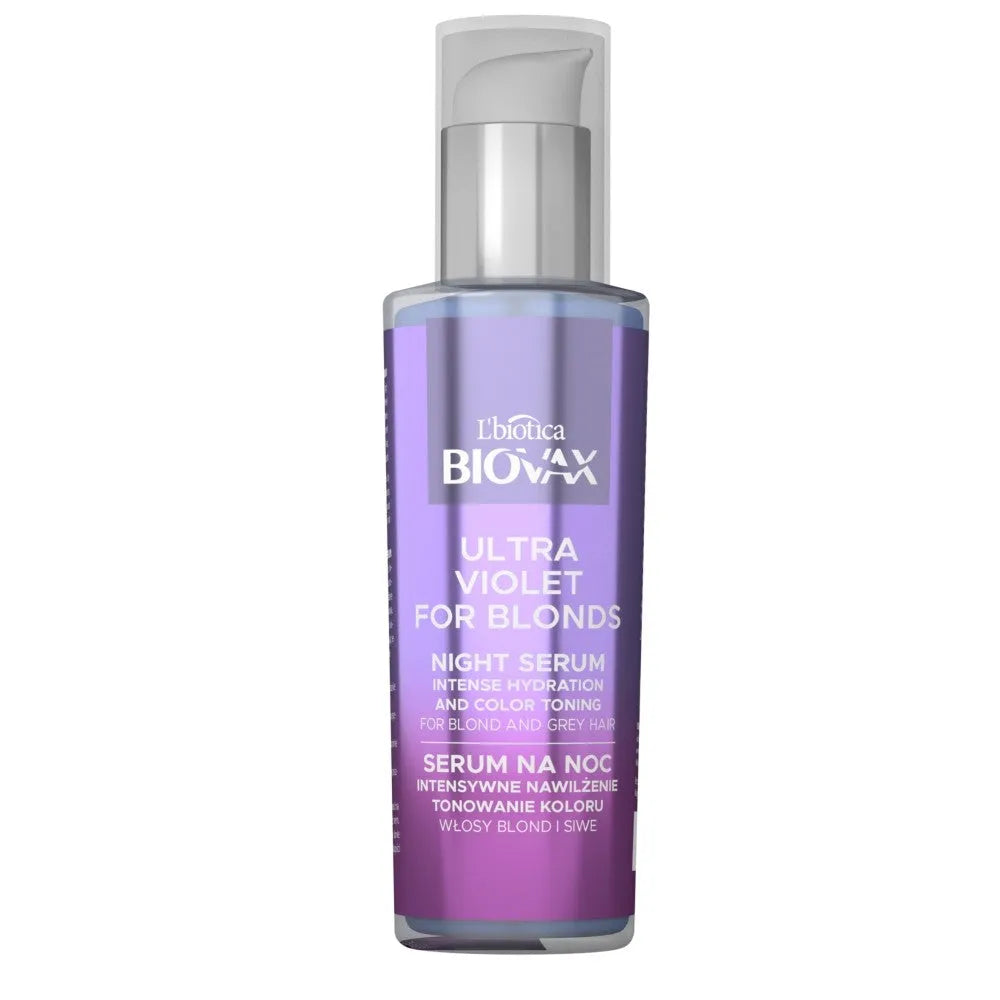 L’BIOTICA Biovax Ultra Violet naktinis serumas intensyviai drėkinantis ir tonizuojantis atspalvį šviesiems pilkiems
