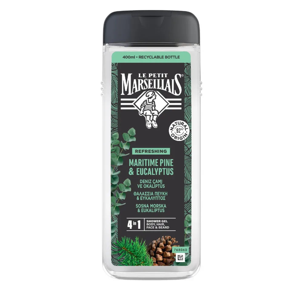 LE PETIT MARSELLAIS 4-in-1 Shower Gel for Men - Sea Pine and Eucalyptus 400 ml - Kosmetika