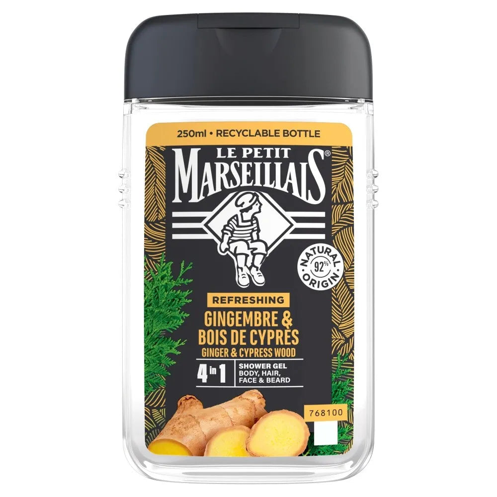 LE PETIT MARSELLAIS Atgaivinantis 4in1 dušo gelis vyrams - Imbieras ir kiparis 250ml - Kosmetika