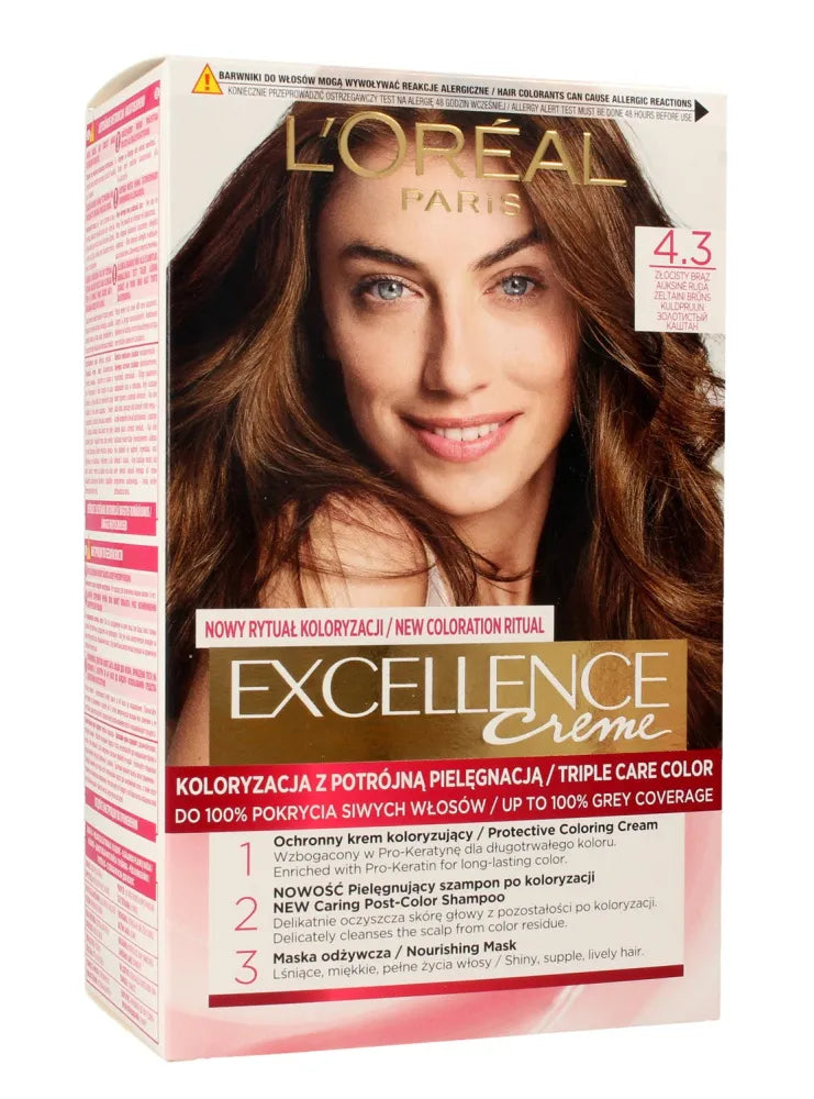 Loreal Excellence Creme Coloring Cream 4.3 Auksinė ruda 1vnt. - Kosmetika