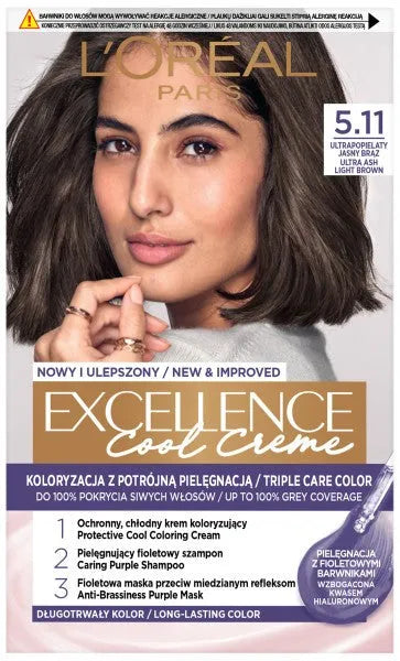 LOREAL Excellence Creme Plaukų dažai 5.11 Ultra pelenų šviesiai rudas - Kosmetika