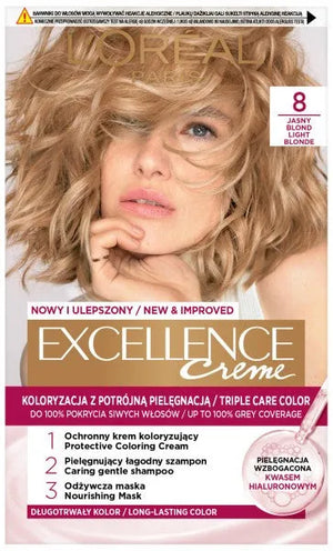 LOREAL Excellence Creme Plaukų dažai 8.0 Šviesus šviesiaplaukis - Kosmetika