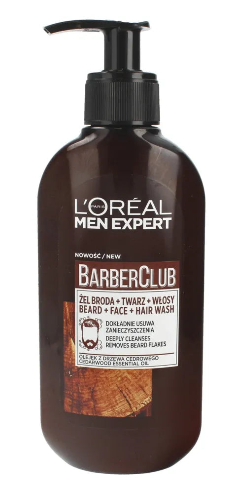 Loreal Men Expert Barber Club Valomasis gelis barzdai plaukams ir veidui 200ml - Kosmetika