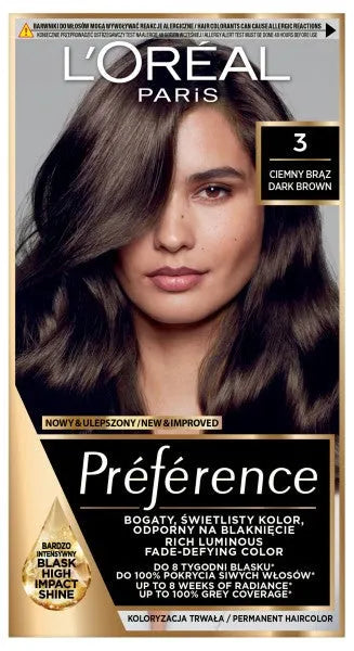 LOREAL Preference Plaukų dažai 3 - Tamsiai rudas 1 vnt. - Kosmetika