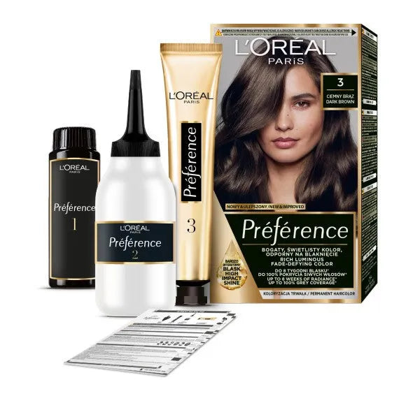 LOREAL Preference Plaukų dažai 3 - Tamsiai rudas 1 vnt. - Kosmetika