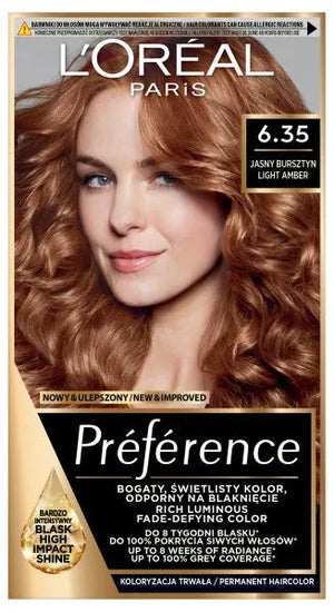 LOREAL Preference plaukų dažai 6.35 Šviesus gintaras 1 vnt. - Kosmetika