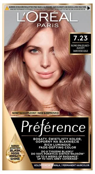 Loreal Preference Recital Plaukų spalva 7.23 Opalescent Golden Blonde - Kosmetika