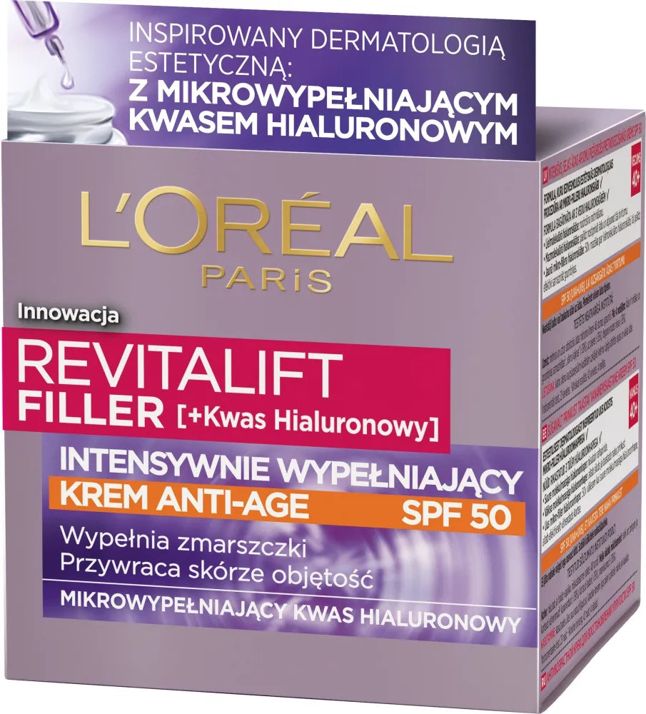 Loreal REVITALIFT FILLER [HA] Anti-Age Rauklė Užpildymo Kremas SPF50 50ml - Kosmetika