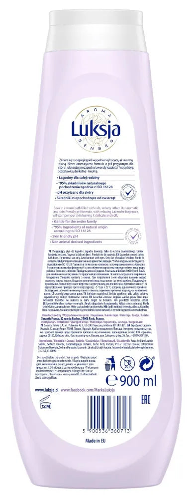 LUKSJA Aroma Senses Deeply Relaxing Lavender-scented nourishing bath liquid 900 ml - Kosmetika
