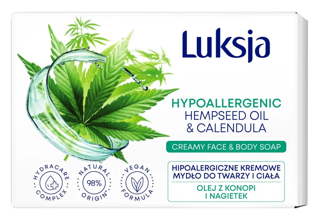 Luksja Hipoallergenic Creamy Bar Soap veidui ir kūnui - Hemp Oil and Calendula 100g - Kosmetika