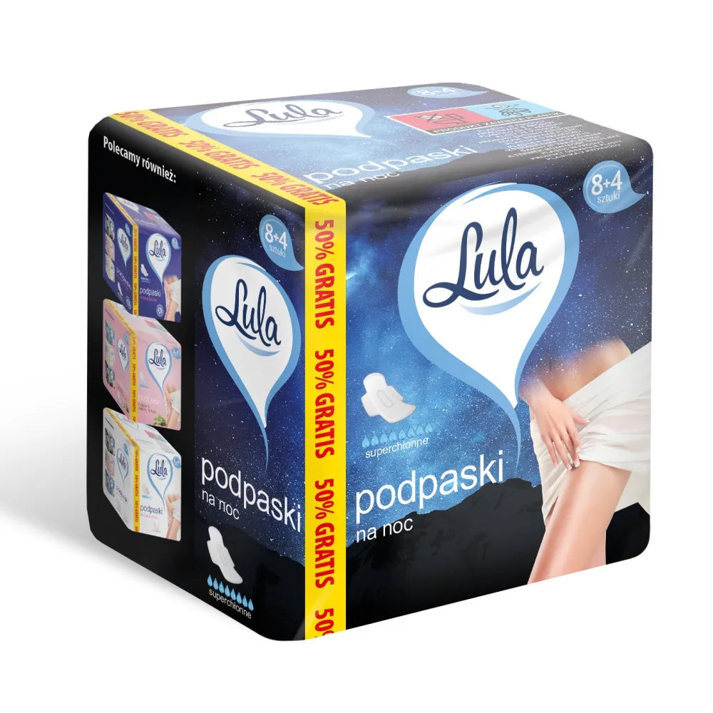 LULA naktiniai higieniniai įklotai - super sugeriantys 1 pakuotė - 12 vnt. (8 + 4 nemokamai) - Kosmetika