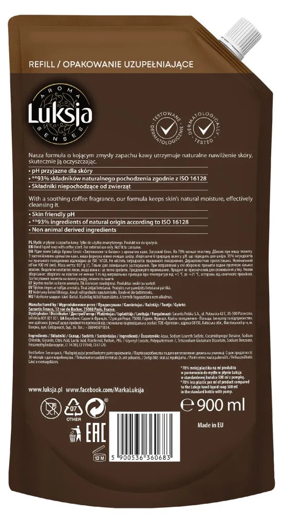 LUXIA Aroma Senses Mind Balancing Nourishing Liquid Soap with Coffee Scent - Stock 900ml - Higiena