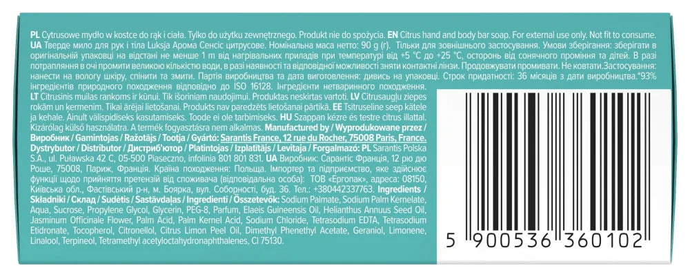 LUXIA Aroma Senses Purely Energizing Citrus hand and body bar soap 90 g - Higiena