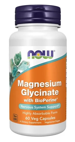 Magnesium Glycinate with BioPerine - 60 vcaps - NOW Foods - Papildai