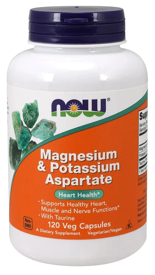 Magnesium & Potassium Aspartate with Taurine - 120 vcaps - NOW Foods - Papildai