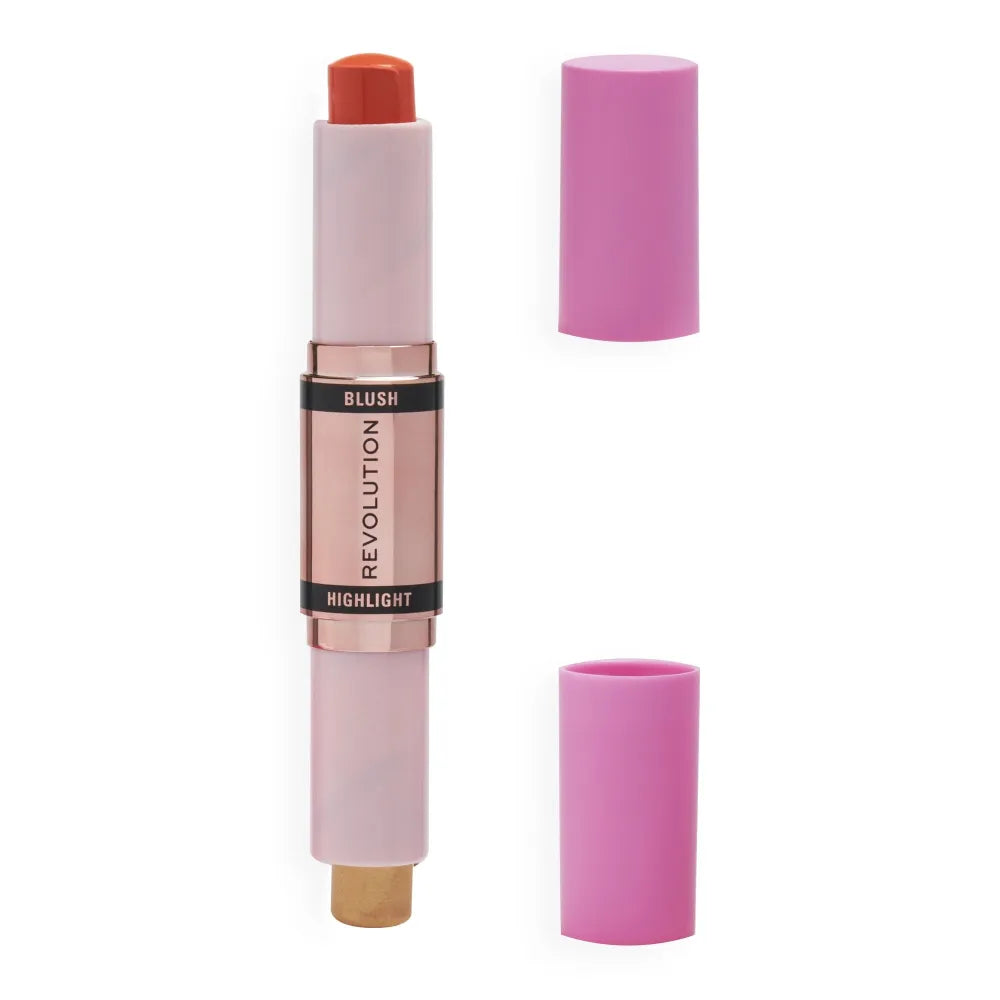 Makeup Revolution Blush & Highlight Stick Skaistalai ir Highlighter - Koralo Rasa 4.3g - Kosmetika
