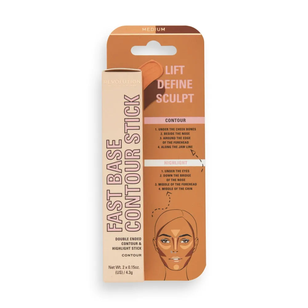 Makeup Revolution Fast Base Contour Stick Dvigubas kontūravimo pieštukas veidui - Vidutinis 1 vnt. - Kosmetika