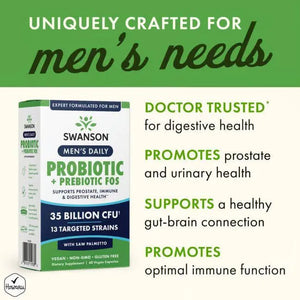 Men’s Daily Probiotic + Prebiotic FOS - N60 - Prebiotikas - Probiotikas - Vyrams - Swanson - Papildai