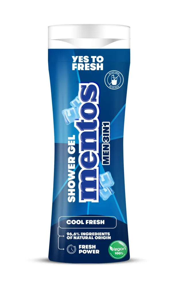 MENTOS Vyrų dušo gelis ir šampūnas 2in1 Šaltas gaivus 300 ml - Kosmetika