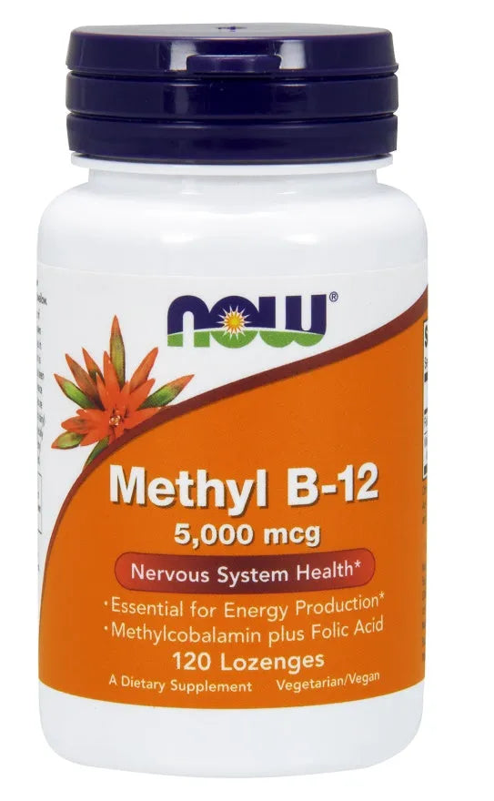 Methyl B-12 with Folic Acid 5000mcg - 120 lozenges - NOW Foods - Papildai