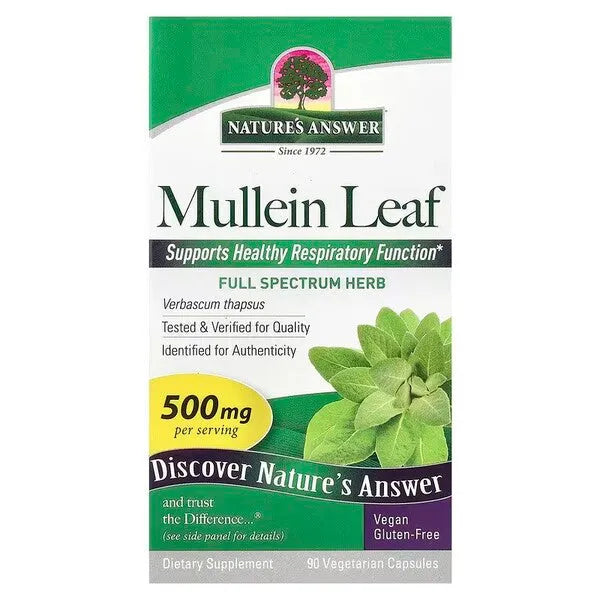 Mullein Leaf 500mg - 90 vcaps - Nature’s Answer - Papildai