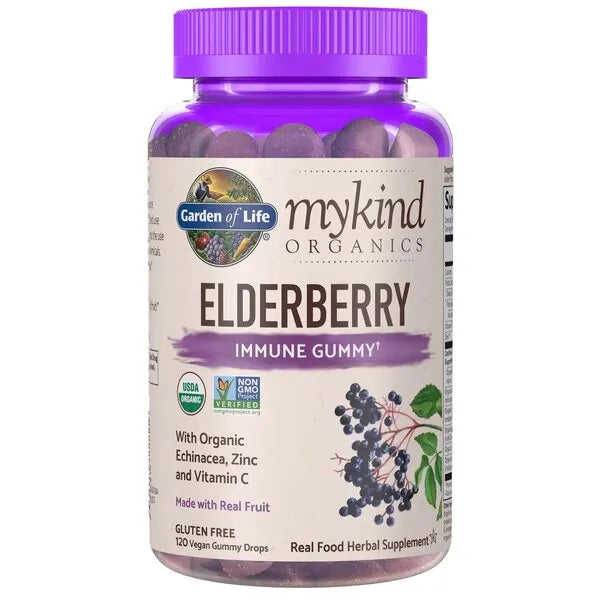 Mykind Elderberry Real Fruit - 120 vegan gummy drops - Garden of Life - Papildai
