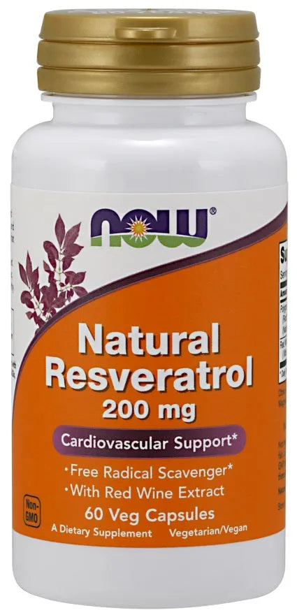 Natural Resveratrol with Red Wine Extract 200mg - 60 vcaps - NOW Foods - Papildai