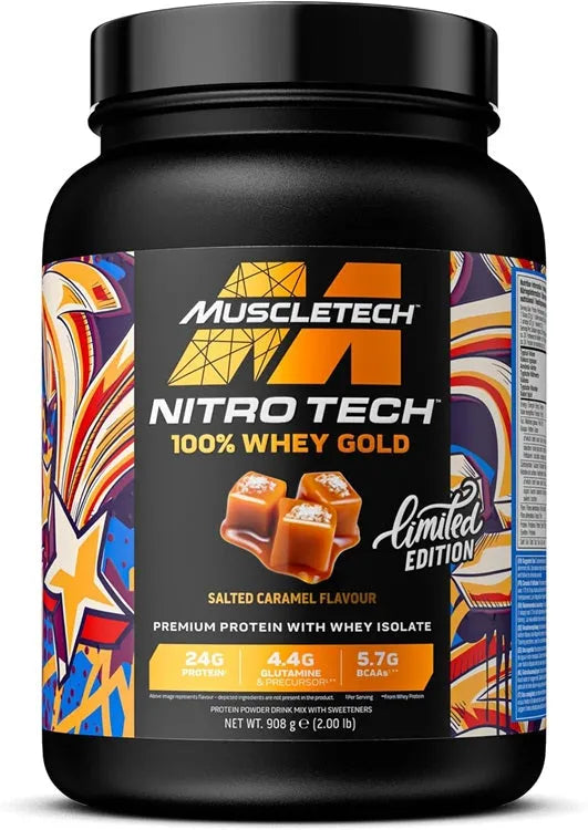 Nitro-Tech 100% Whey Gold Salted Caramel - 908g - MuscleTech - Sporto papildai