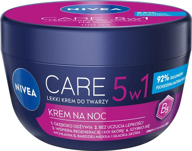 Nivea Care Lightweight Night Face Cream 100ml - Kosmetika