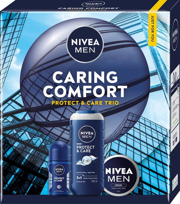 NIVEA Caring Comfort Gift Set for Men (Shower Gel 250 ml + Roll-on Antiperspirant 50 + All-purpose Cream 75 ml)