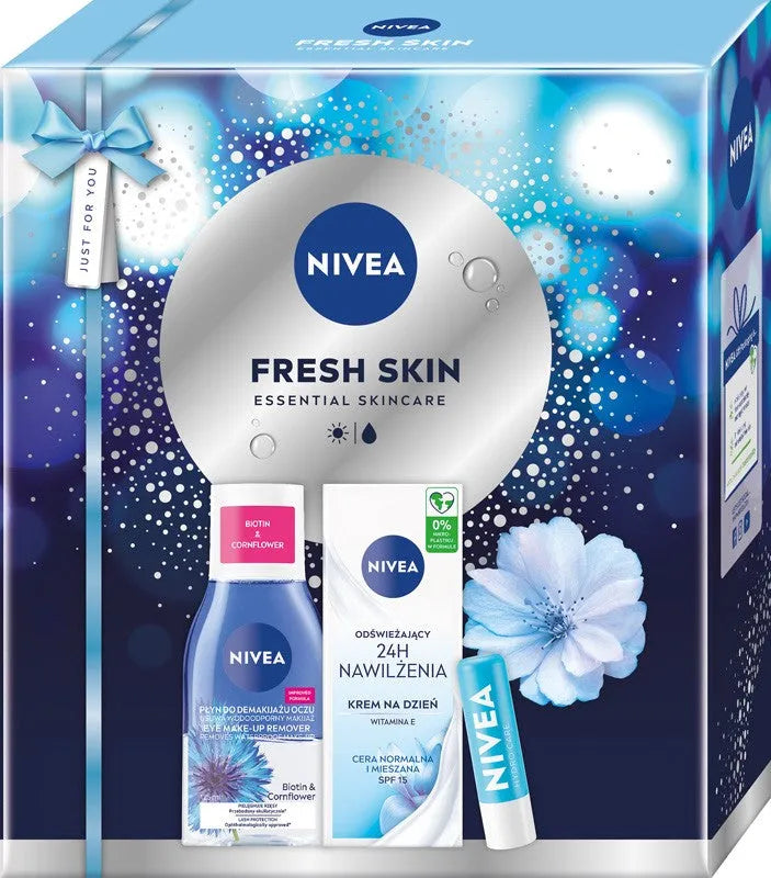 NIVEA Fresh Skin Gift Set for Women (Day Cream 50 ml + Eye Makeup Remover 125 + Nourishing Lip Balm) - Kosmetika