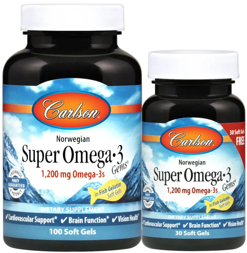 Norwegian Super Omega-3 Gems 1200mg - 100 + 30 softgels - Carlson Labs - Papildai