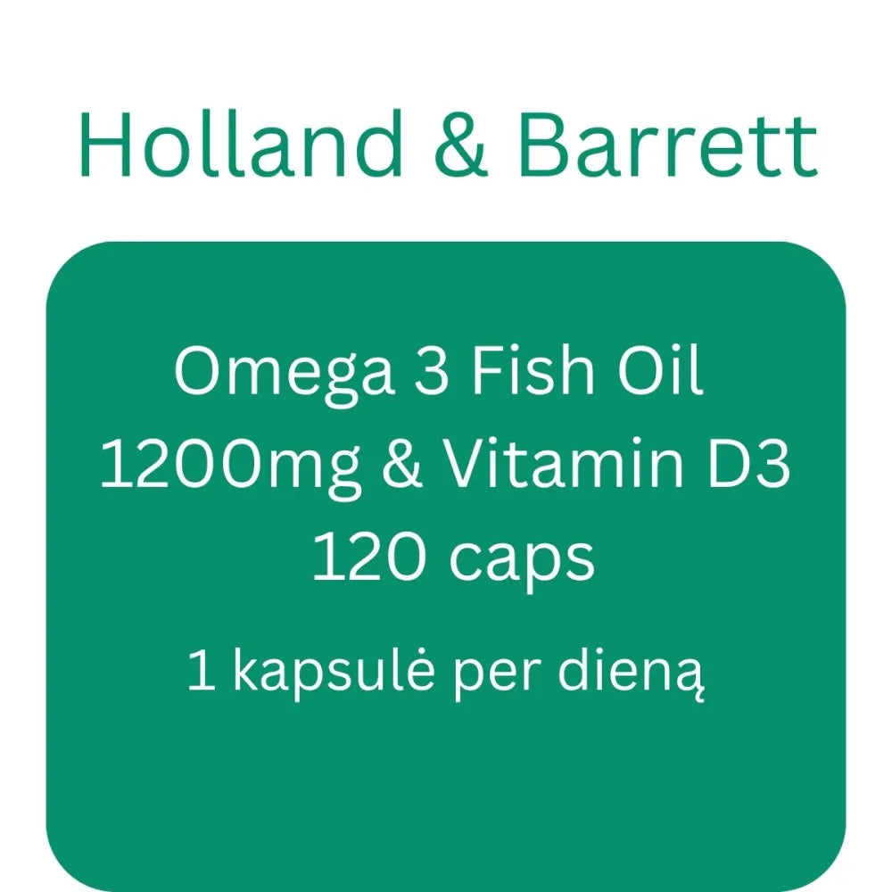 Omega 3 Fish Oil 1200mg & Vitamin D3 - 120 caps - Holland Barrett - Papildai