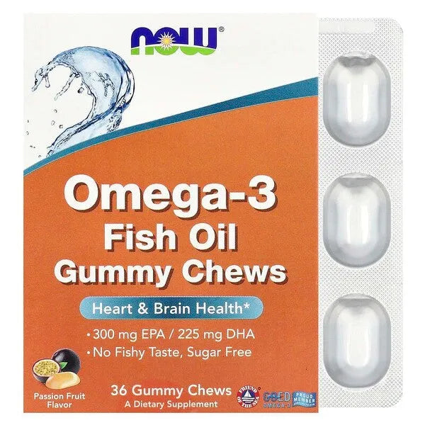 Omega-3 Fish Oil Gummy Chews Passion Fruit - 36 - NOW Foods - Papildai