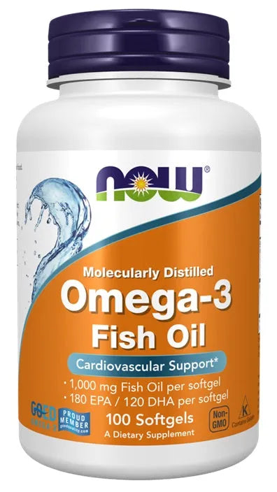 Omega-3 Fish Oil Molecularly Distilled - 100 softgels - NOW Foods - Papildai