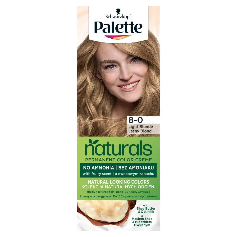 PALETTE Naturals Permanent Color Creme Plaukų dažai Nr. 8-0 Šviesus blondinas 1 vnt. - Kosmetika
