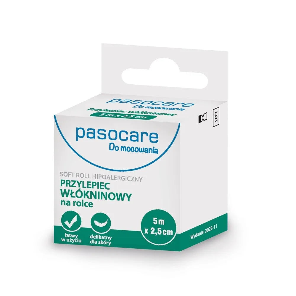 PASOCARE Soft Roll Hipoalerginis neaustinės lipnios juostos montavimui - ant ritinio 5m x 2.5cm - Medicinos ir slaugos